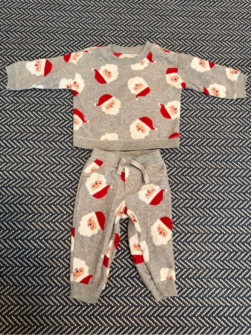 Carter's Grey Santa Face Pajama Set with Red Accents
